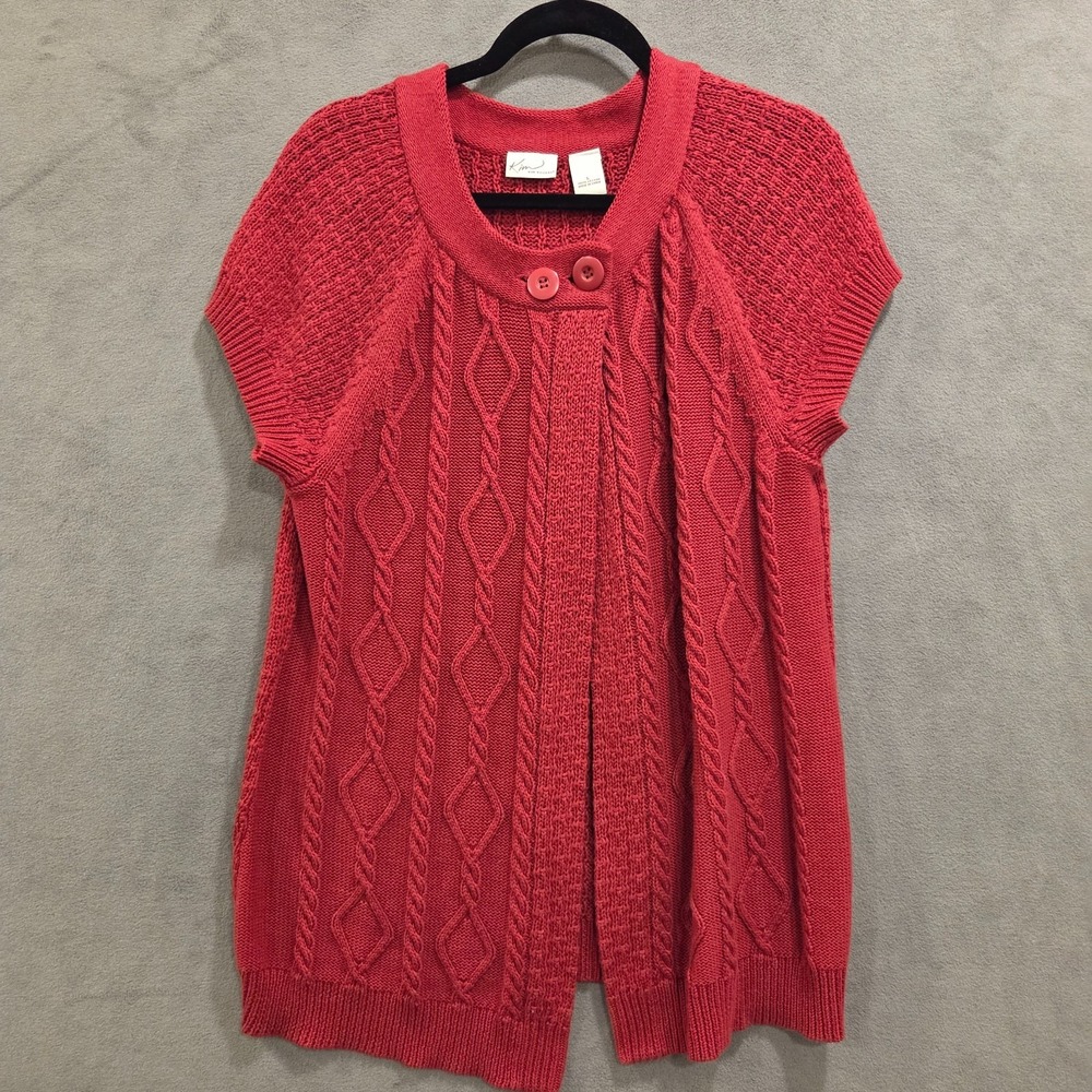 Kim Rogers Cable Knit Cardigan Sweater Women Size Large Shawl Old Money Academia